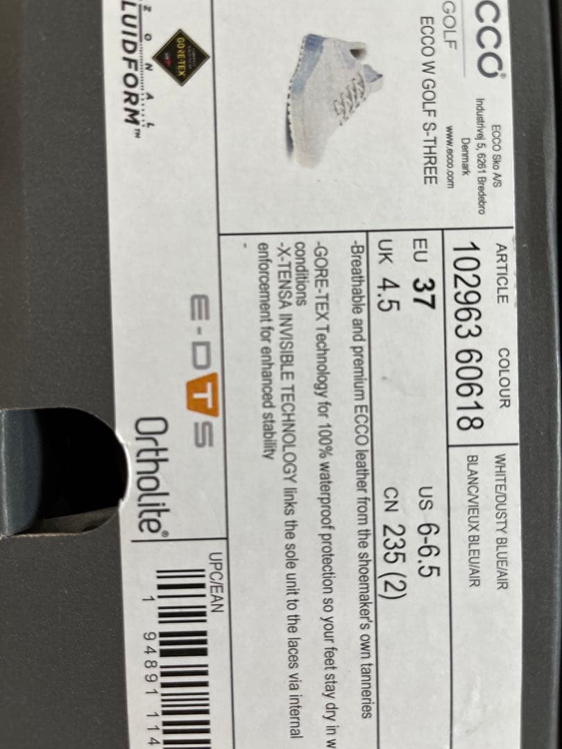 新品エコーGolf SThreeレザーGoreTexゴルフシューズ23.5