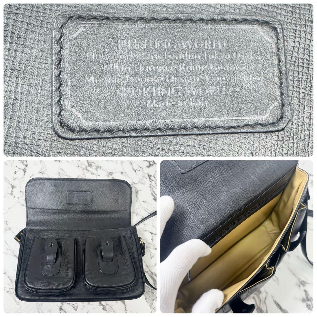 【美品】ハンティングワールド　キャリーオール　メッセンジャーバッグ　レザー　黒