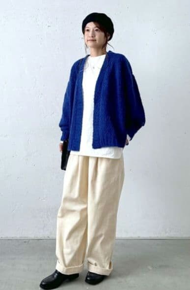 ICHI ウールアルパカローゲージニットカーディガン