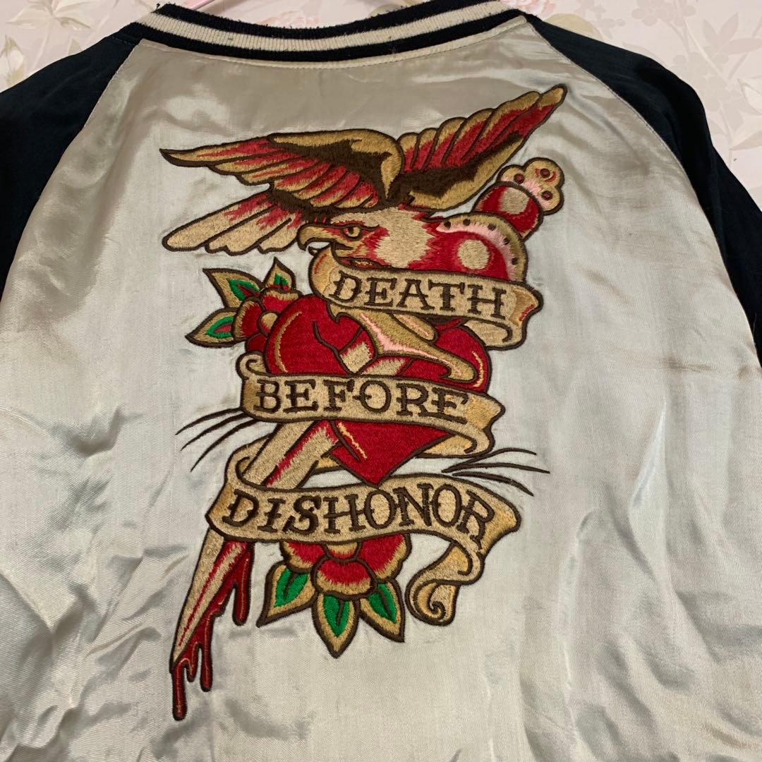 『希少』A &G黒いベルベットスカジャン ドラゴン刺繍リバーシブル