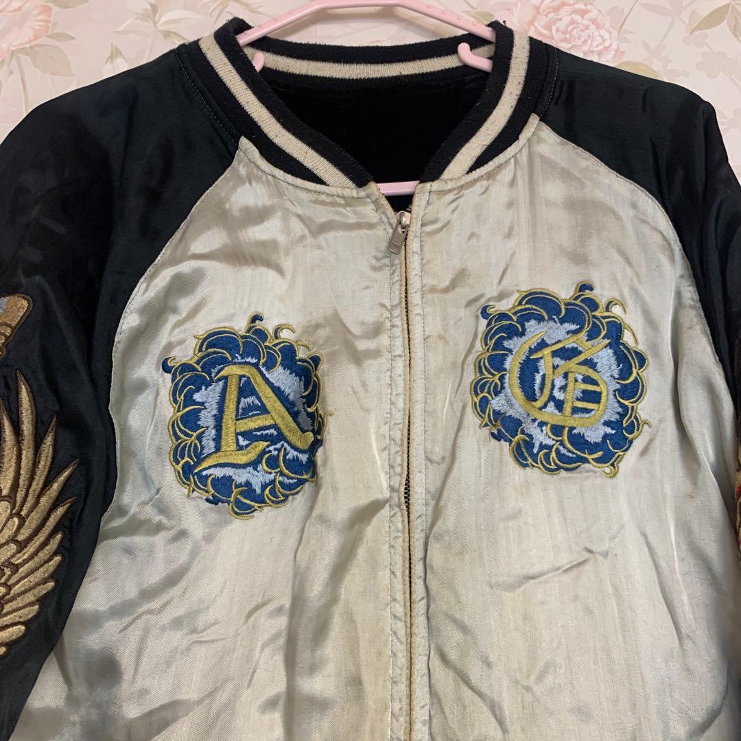 『希少』A &G黒いベルベットスカジャン ドラゴン刺繍リバーシブル