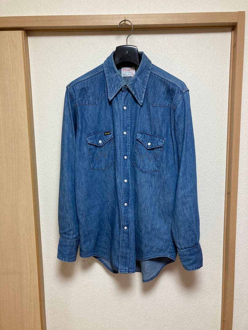 70s USA製 Wrangler デニムシャツ 16.5 アメリカ製 米国製