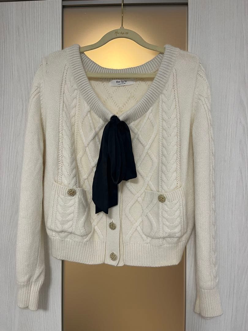 トップス Aerienne Cable-Knit Ribbon Cardigan 