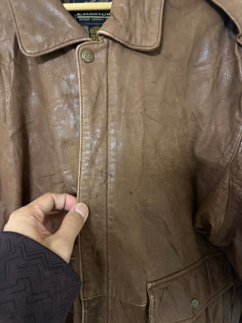 80s エディーバウアー　レザージャケット　古着　A-2 ブルゾン　ブラウン　茶