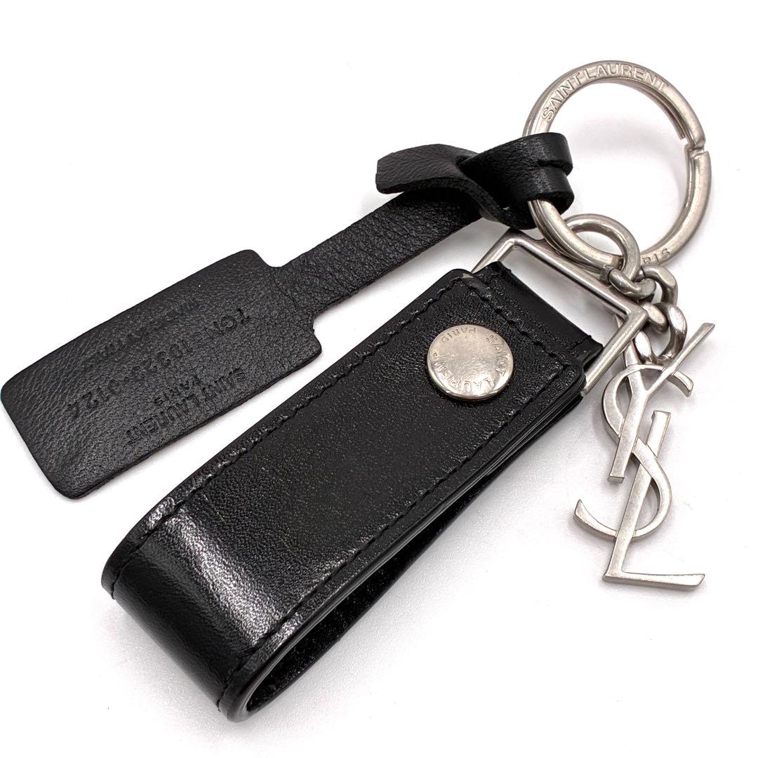 【希少・正規品】サンローラン YSLロゴ キーリング レザー シルバー ブラック