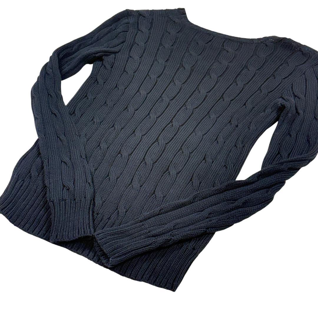 【るる】ポロラルフローレン 現行 Vネック ケーブルニット セーター 黒