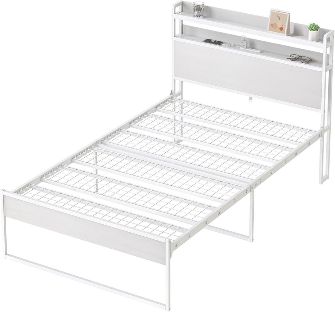 SINNONAKA USB&２口コンセント セミダブルベッドフレーム（ホワイト）