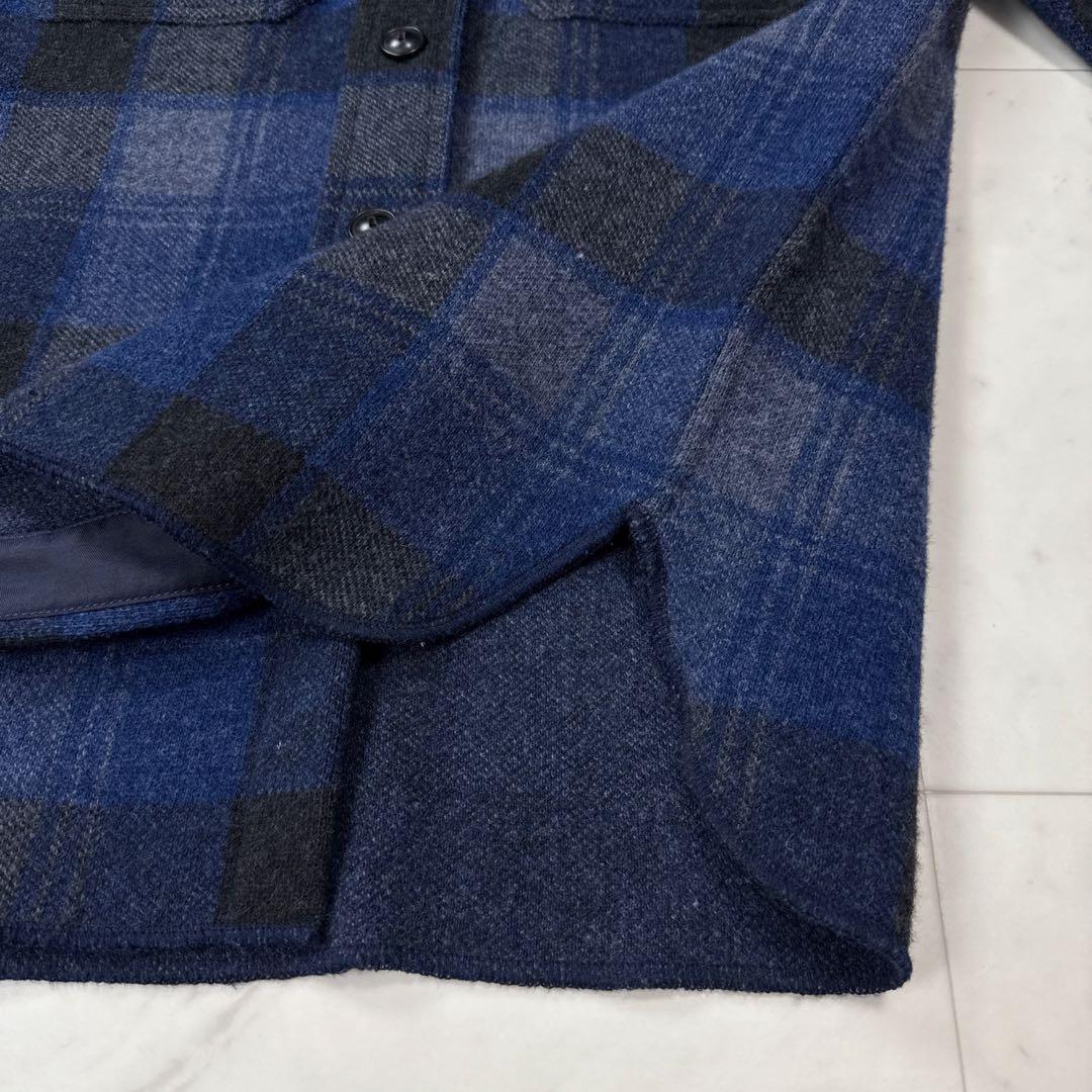RRL カシミヤ ウール シャツジャケット バッファローチェック 青系 Sサイズ