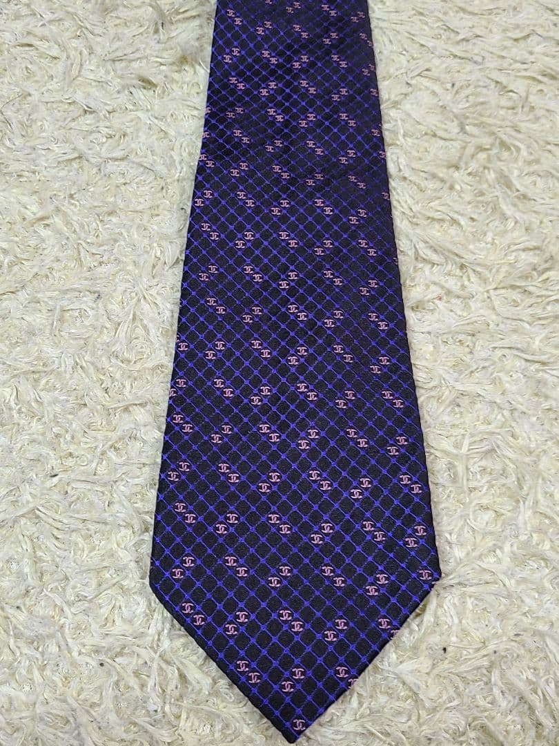 極美品 CHANEL シャネル ネクタイ ココマーク ロゴ 総柄 チェーン