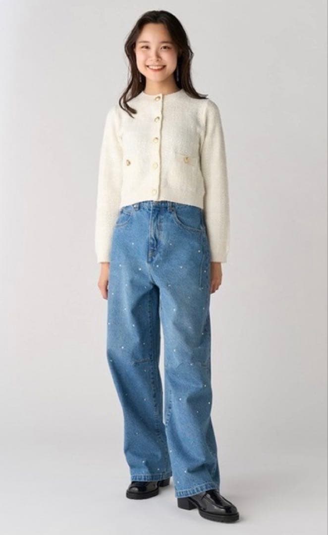 リリーブラウン　ハートビジューワイドデニムパンツ