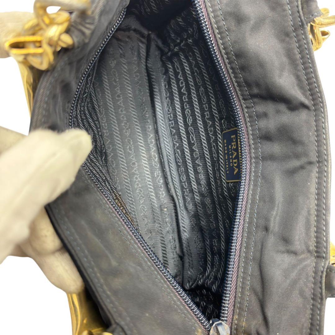 【美品】プラダPRADA ナイロン メタルハンドル ハンドバッグ 黒