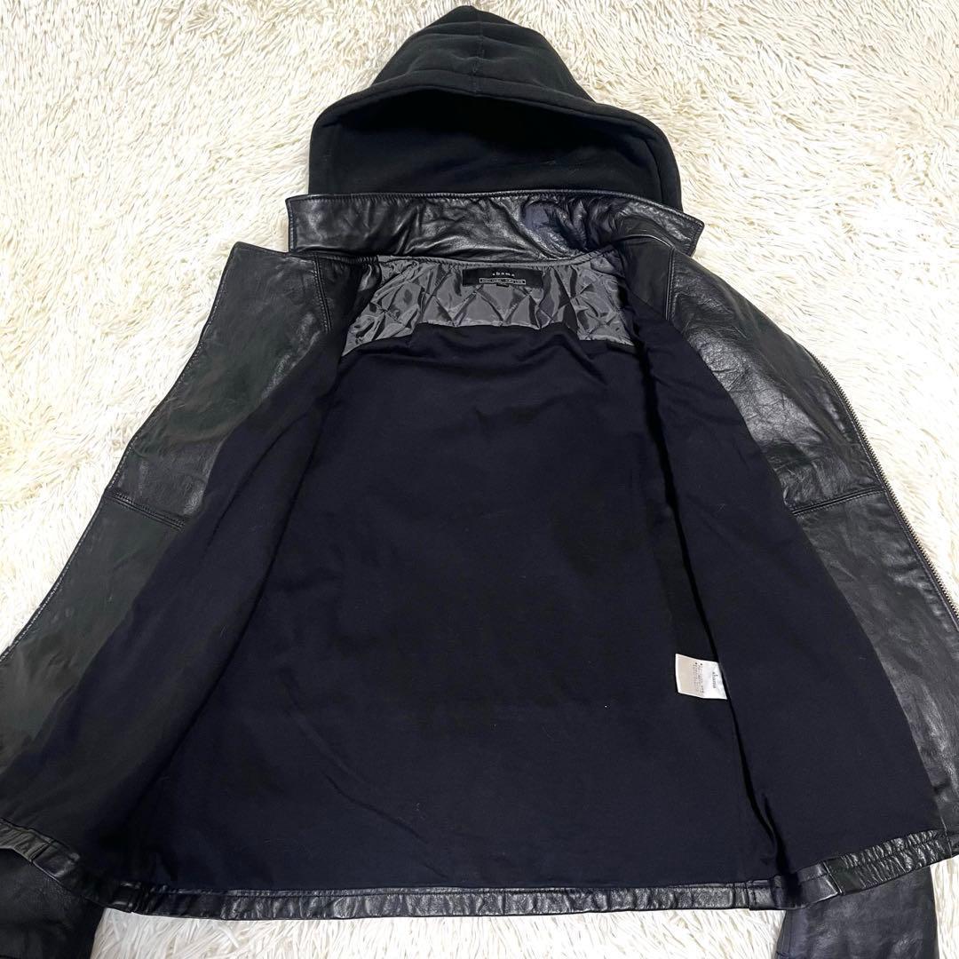 shama シャマ ライダースジャケット 牛革 レザー フーデッド 黒 メンズ