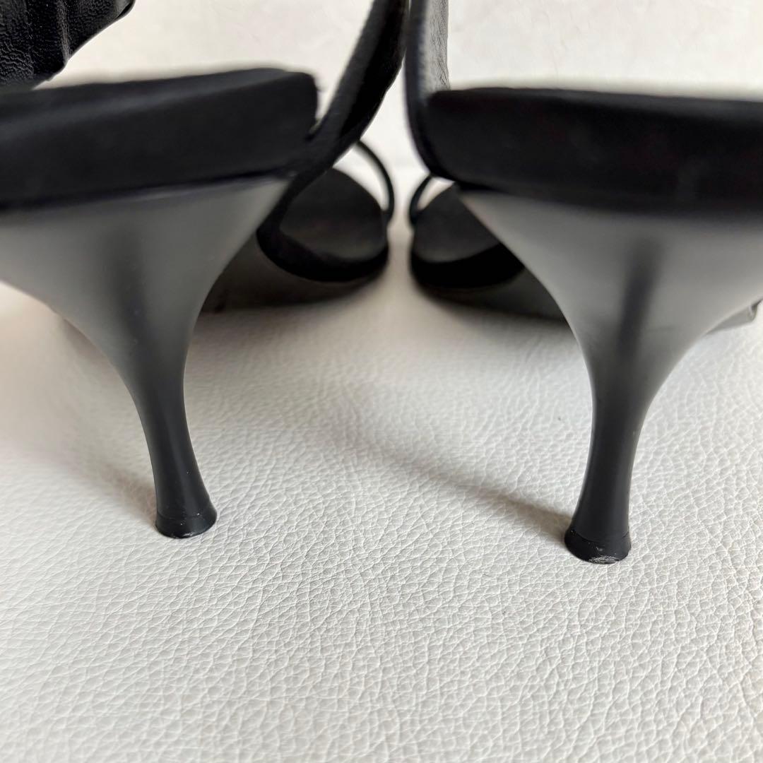 【クリスチャンディオール】ロゴ サテン ミュール ヒール 黒 35 1/2