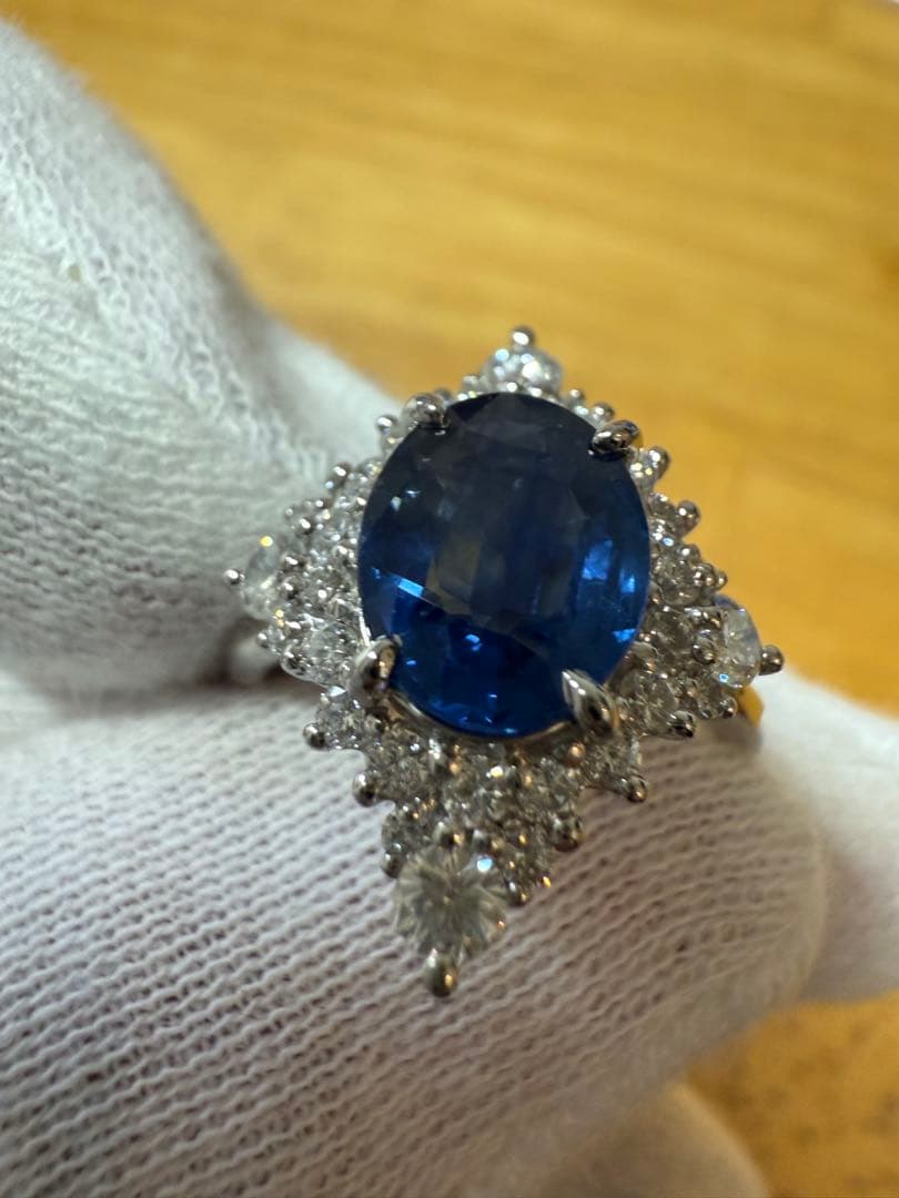 限界突破超特価❣️PTコ-ンフラワーブルーサファイアダイア入りリング 2ctup