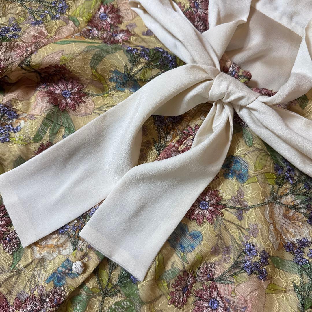 グレースコンチネンタル　ボタニカルプリント刺繍ドレス36