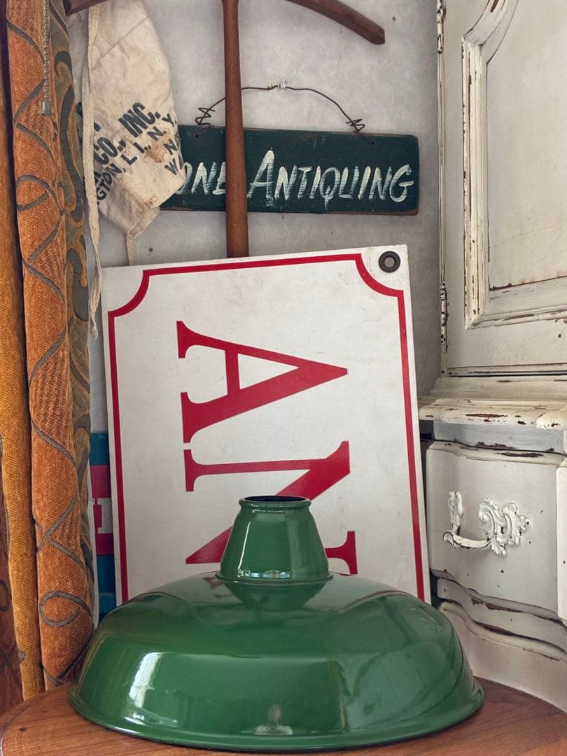 青柳アンティーク　ホーロー　ランプ　シェード　グリーン　30センチ　美品