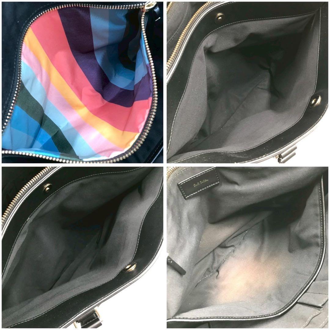 美品/定価10万✨ポールスミス トートバッグ マルチストライプ レザー ブラック