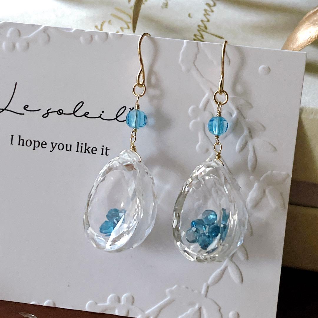 リリィ◆ラスト1点✧ロンドンブルートパーズ×水晶ジュエリーボックスピアス