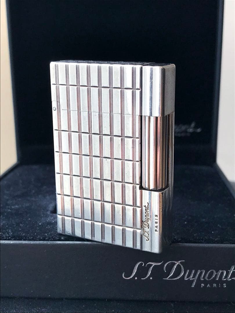 美品　開閉音快音キーン　デュポン　ガスライター　ストライプ　シルバー　ライン2s