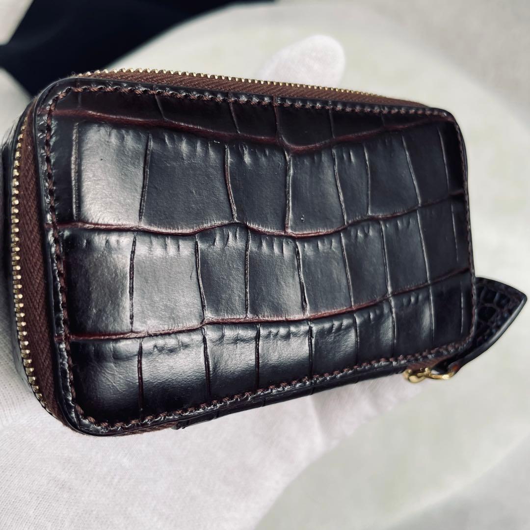 SMYTHSON/スマイソン、小物入れ、ジュエリーケース、型押し、ダークブラウン