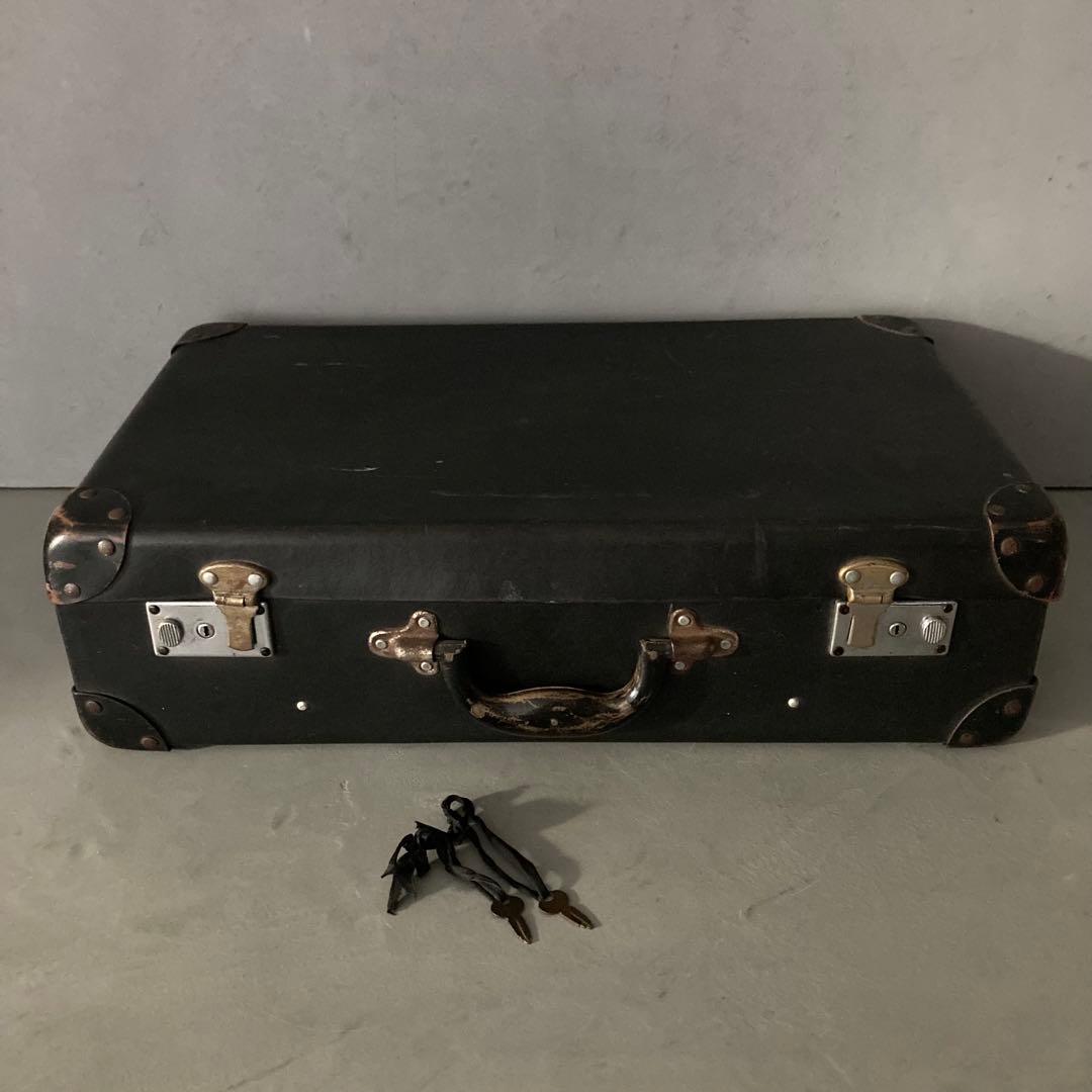 ヴィンテージ 鍵付き トランクケース トランクバッグ ブラック古道具⑤