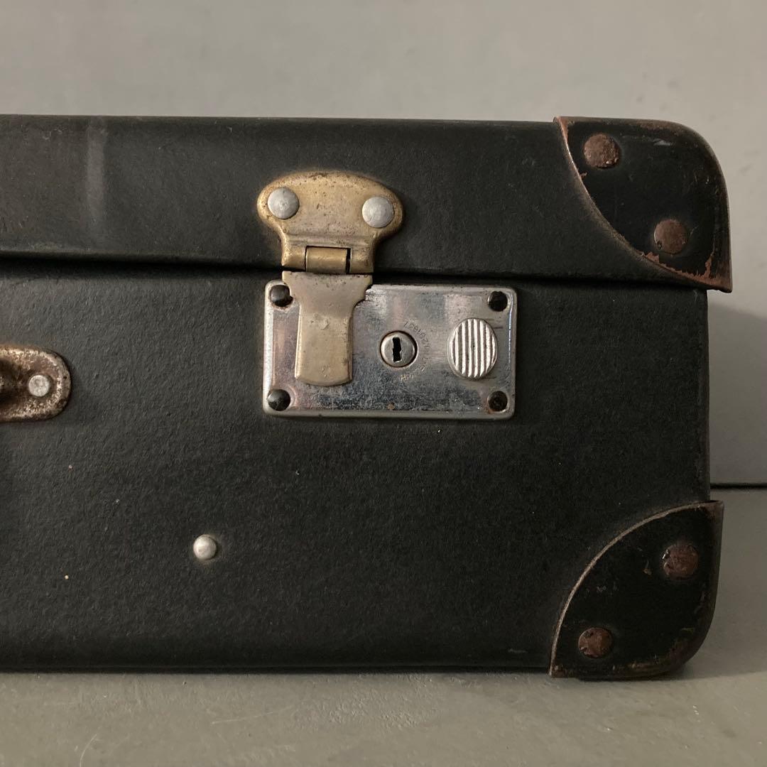 ヴィンテージ 鍵付き トランクケース トランクバッグ ブラック古道具⑤