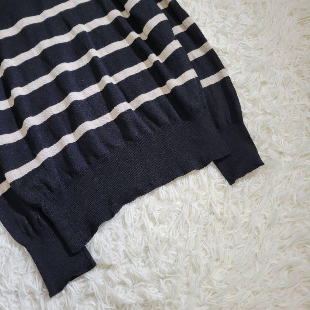 美品☆マーガレットハウエル　リネン ウール　ニット　ハイネック　ボーダー　M　黒