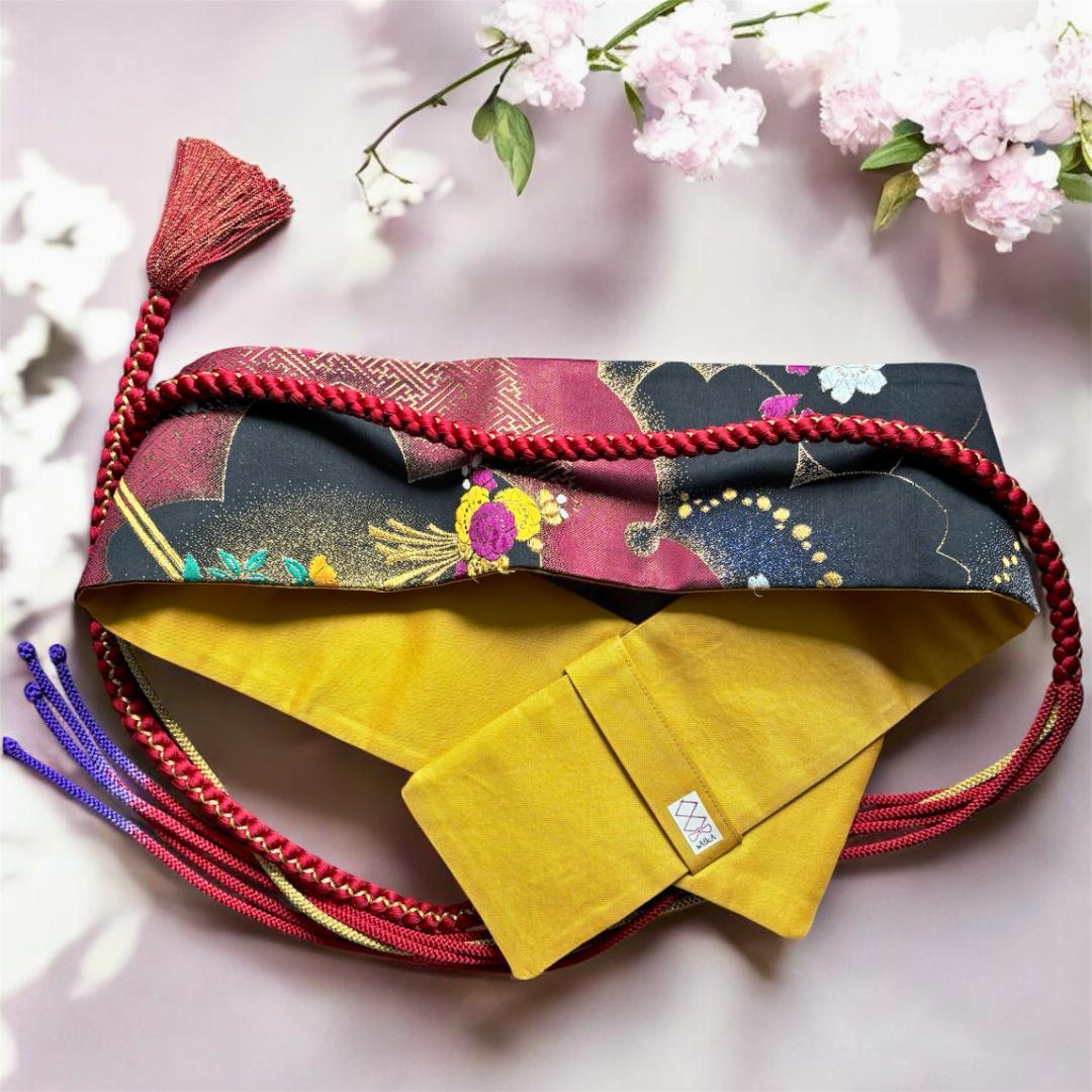 【くぅちゃん】クロスサッシュベルト＊帯締め一体型｜袋帯リメイク 帯締め3種