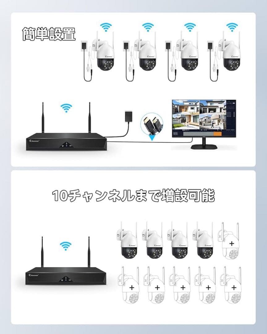 JENNOV防犯カメラ 屋外 ワイヤレス 500万画素対応 4台セット3TB内蔵
