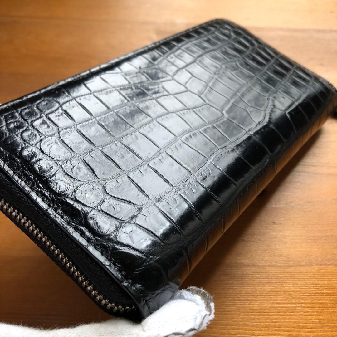 【クロコ1枚革】クロコダイル 高級長財布 サイフ メンズ ワニ革 レザー