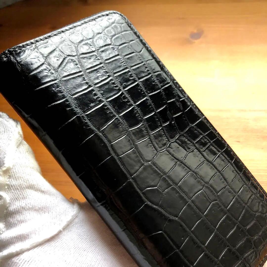 【クロコ1枚革】クロコダイル 高級長財布 サイフ メンズ ワニ革 レザー