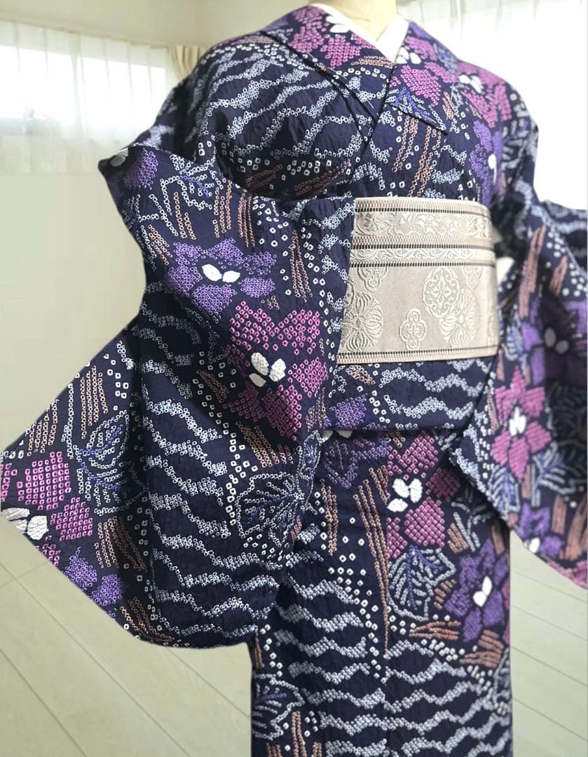 2点セットトールサイズ✨新品美品✨有松鳴海絞り浴衣　藍染に紫