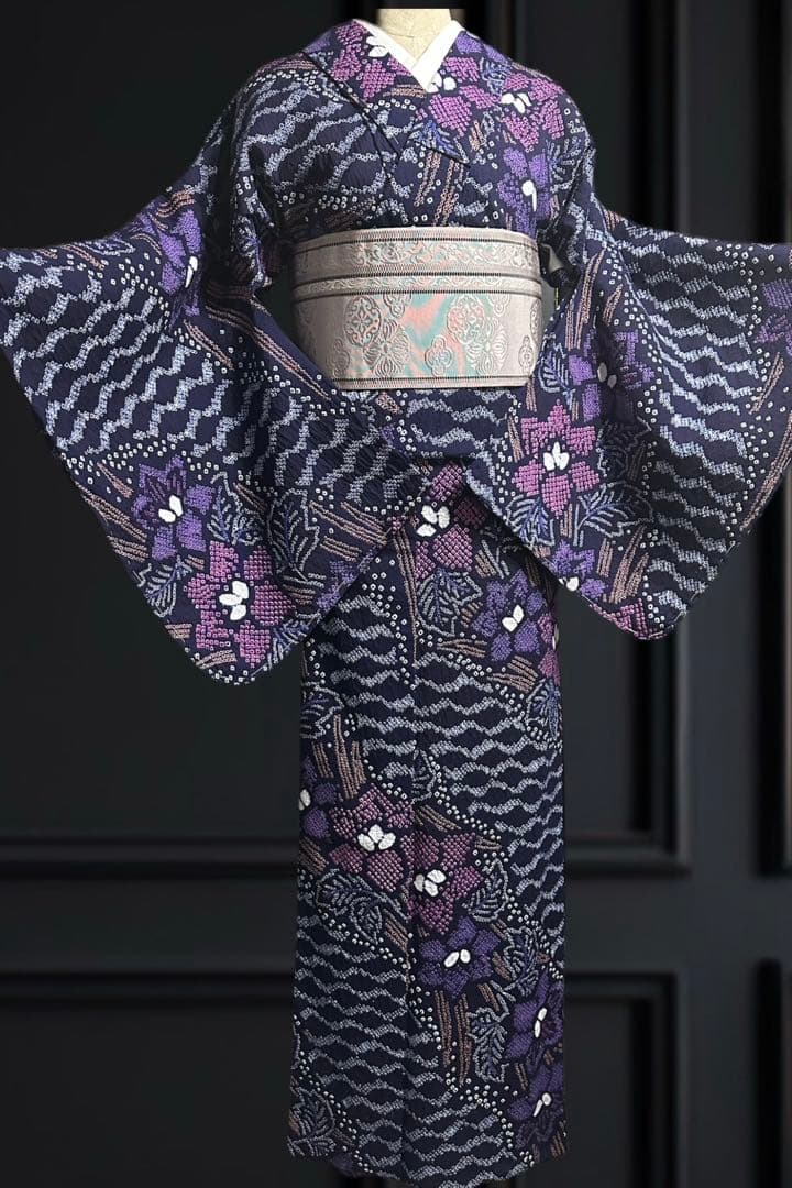 2点セットトールサイズ✨新品美品✨有松鳴海絞り浴衣　藍染に紫