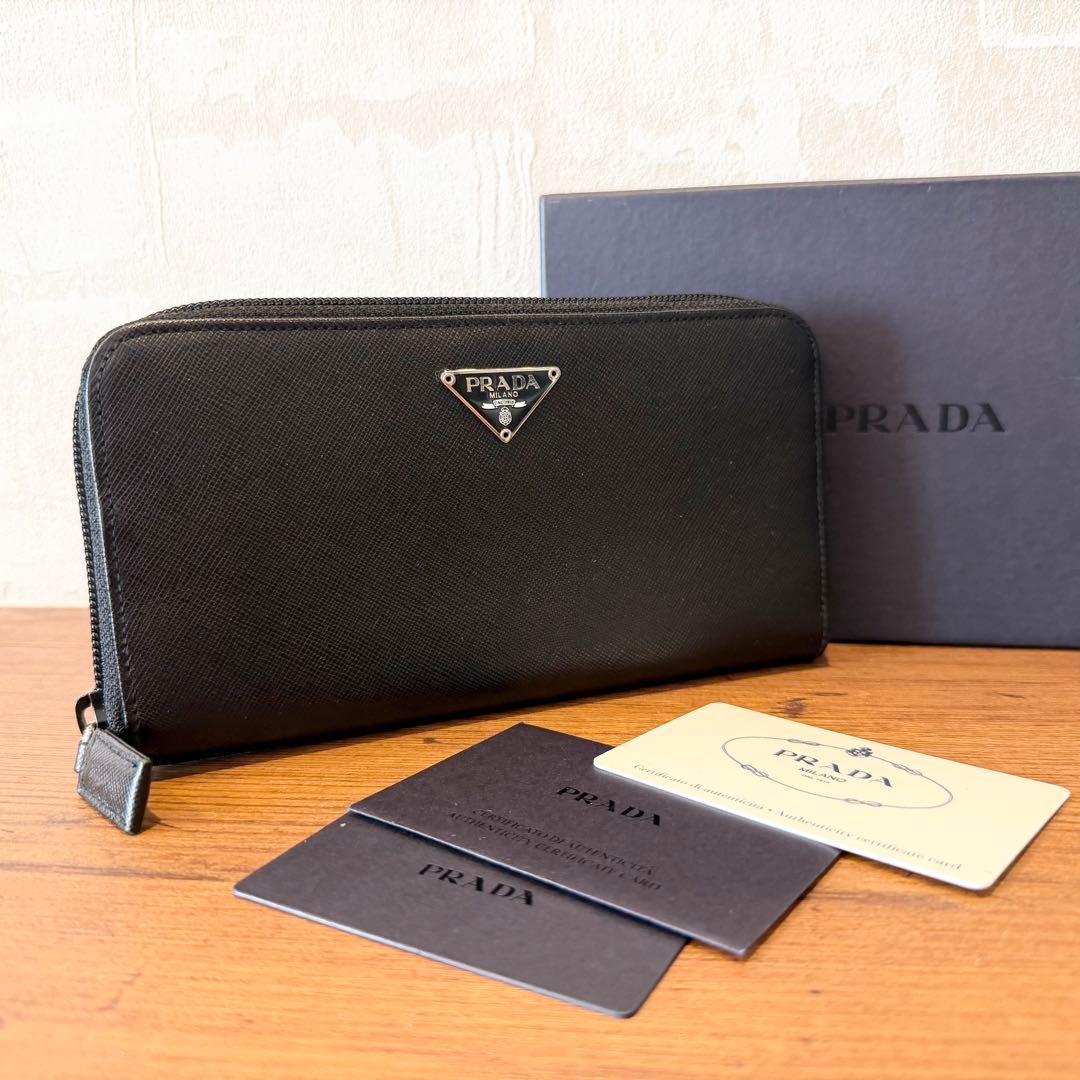 美品 PRADA サフィアーノ ラウンドファスナー 長財布 プラダ