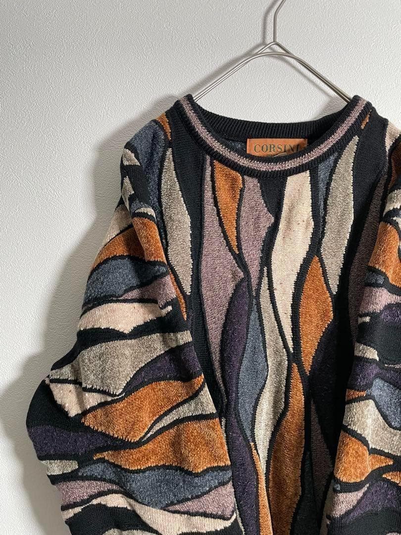 【個性派古着】レトロ CORSINI ITALIA 3Dニット L クージー風