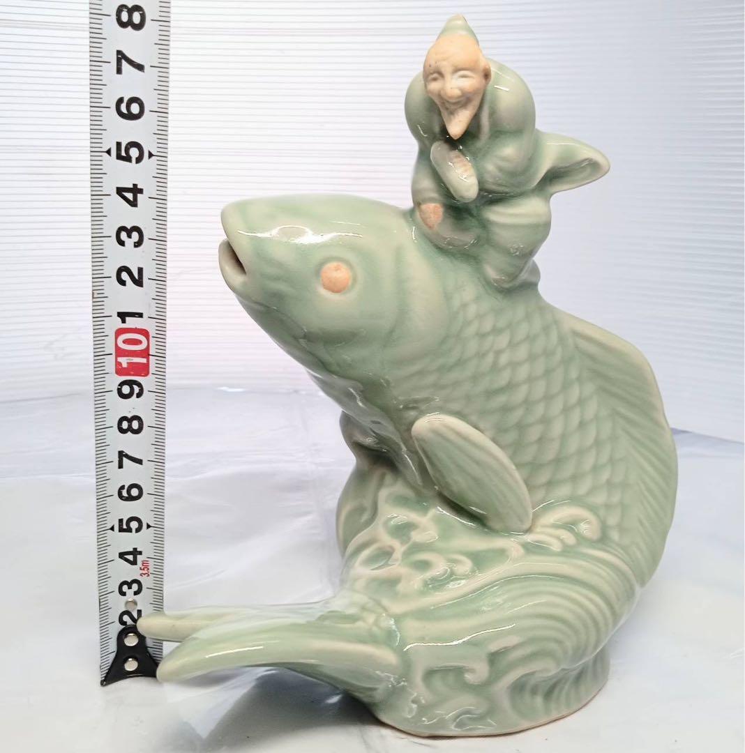 三田焼 青磁 鯉仙人香炉 三田青磁工房 置物 木箱入り 鯉 仙人 骨董