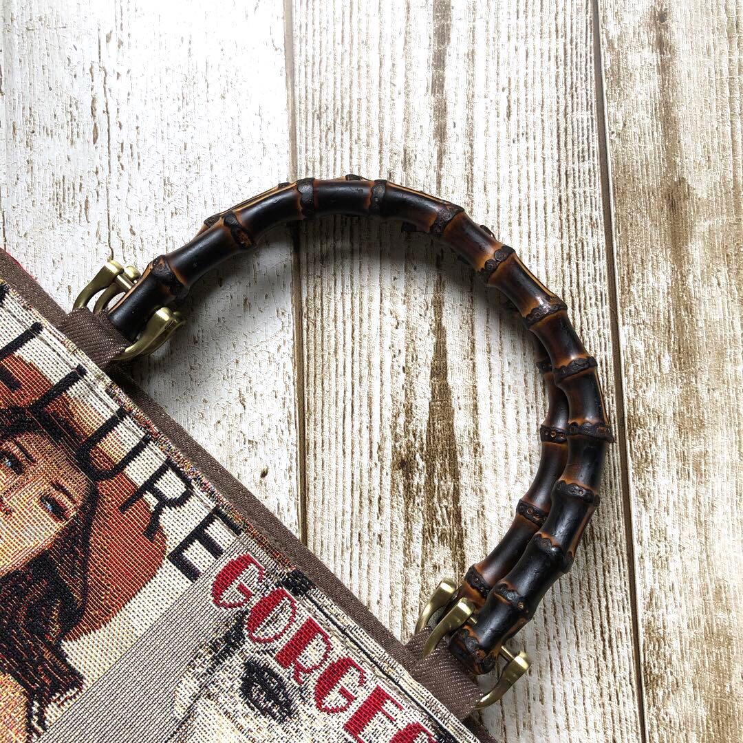 トートバッグ　ハンドメイド　デニムリメイク　ブラウン×ブラック　バンブー【新品】