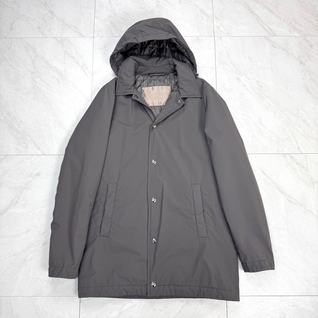 極美品 ヘルノ リゾート フード着脱可 ステンカラーコート グレー 46