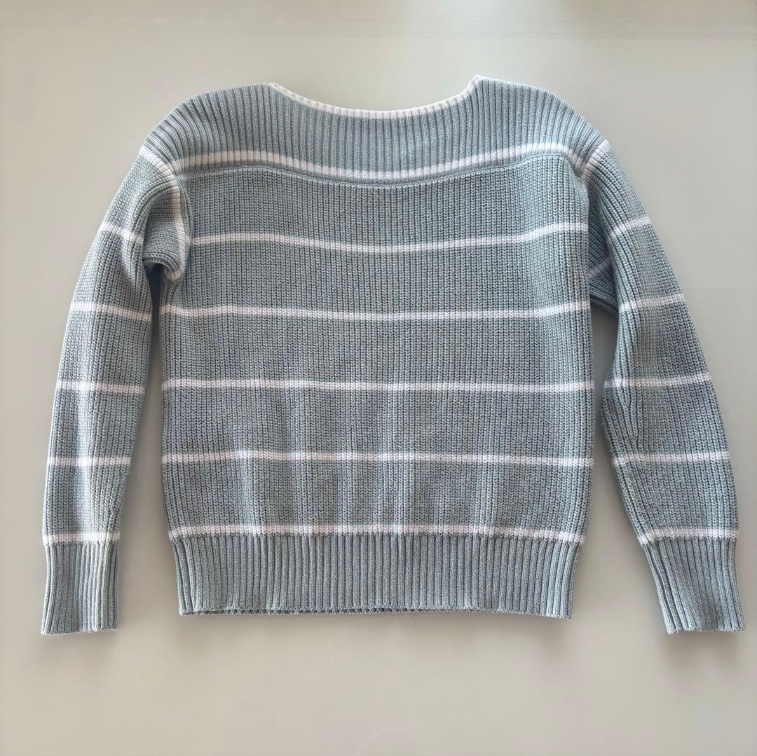 FOXEY ストライプニットセーター 38 アイスブルー