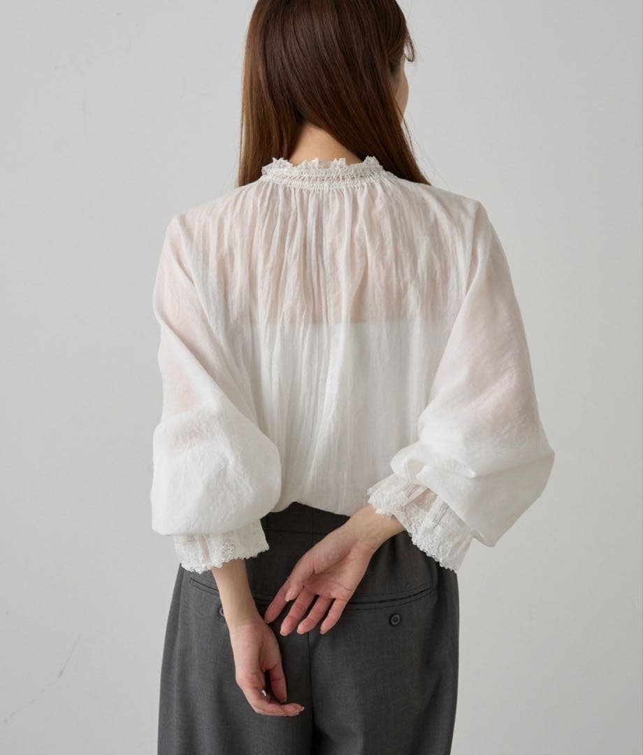 【ピュアルセシン】襟袖レースプチハイネックブラウス