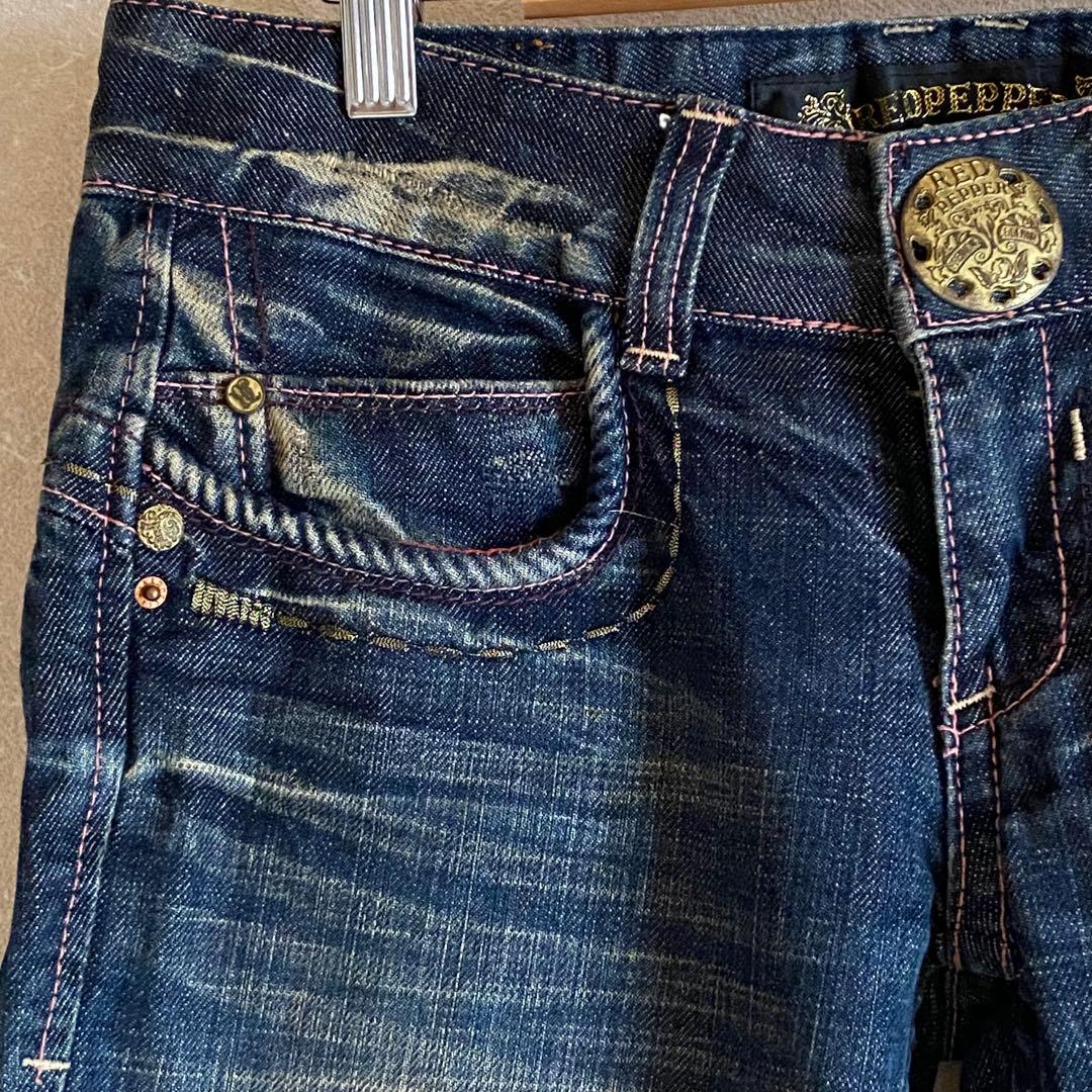 レッドペッパー　フレア　 デニム　27 インディゴ　刺繍　スタッズ　y2k 平成