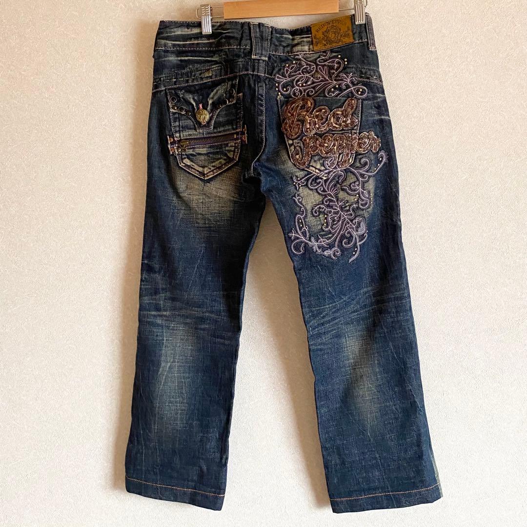 レッドペッパー　フレア　 デニム　27 インディゴ　刺繍　スタッズ　y2k 平成