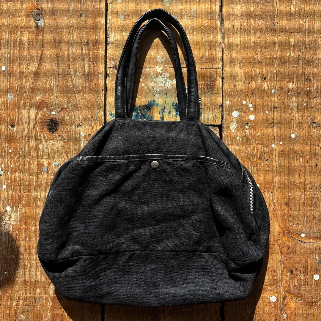 Y’s for Men 黒いレザーキャンバストートバッグ