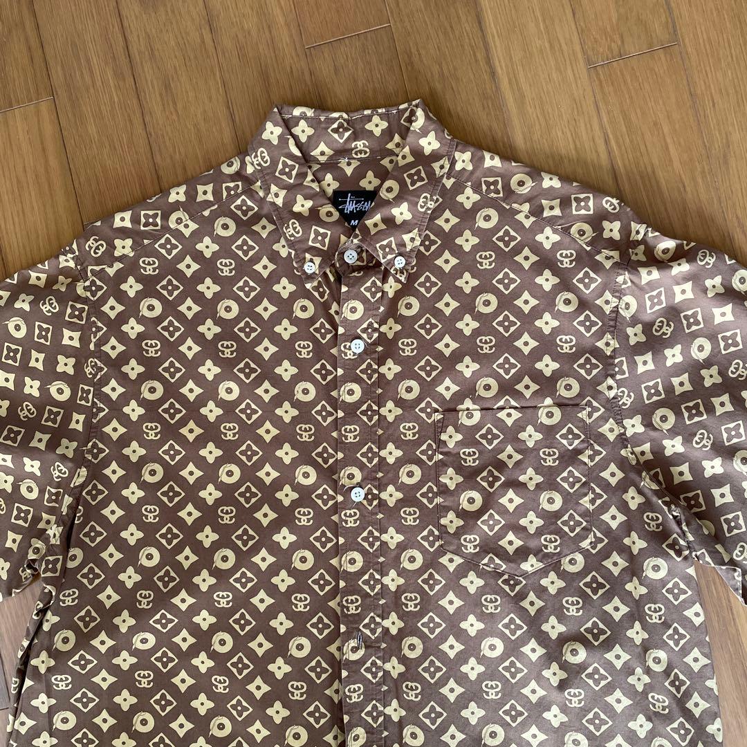 Old Stussy ボタンダウンシャツ 茶系 Mサイズ(大きめ)