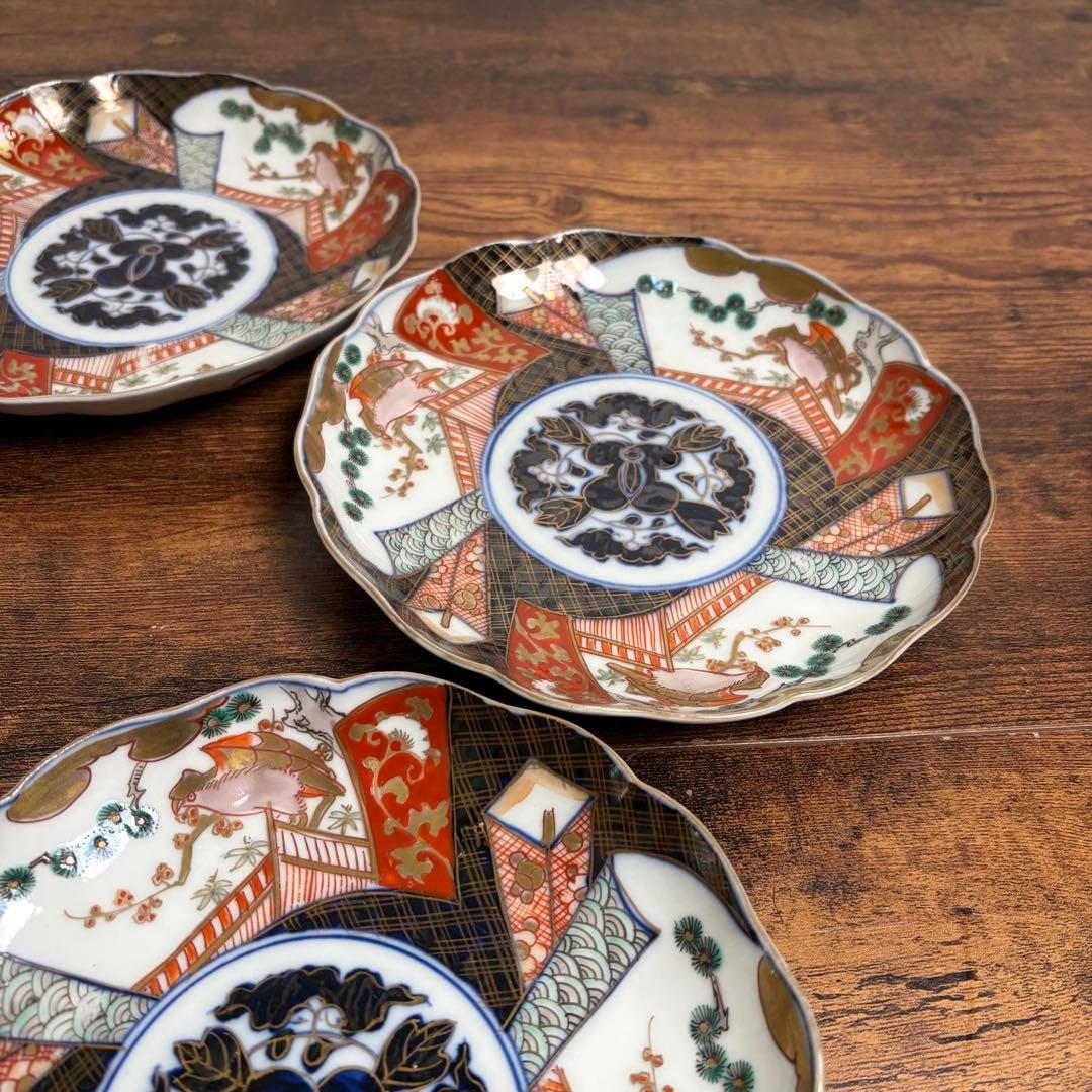 古伊万里　赤絵金彩鳥図六寸皿五客 中皿/銘々皿/アンティーク/お皿時代 070