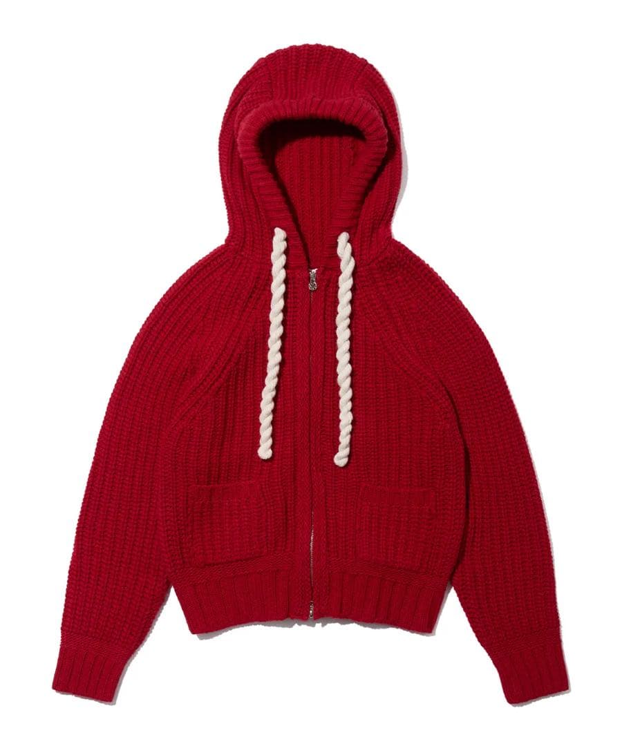 トップス ROPE HOOD ZIP-UP KNIT RED