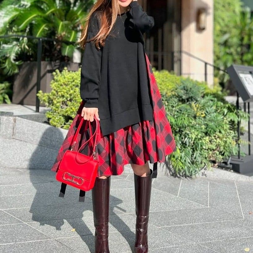 【美品】OBLI　24AW　ニットドッキングワンピース　レッド　完売品