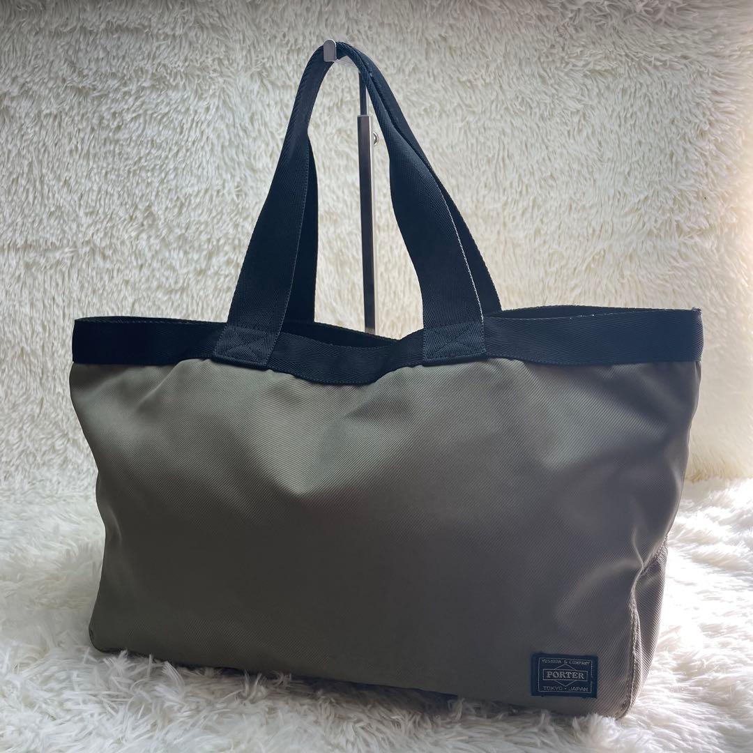 【レア】PORTER ポーター ラウンド トートバッグ カーキ A4収納可
