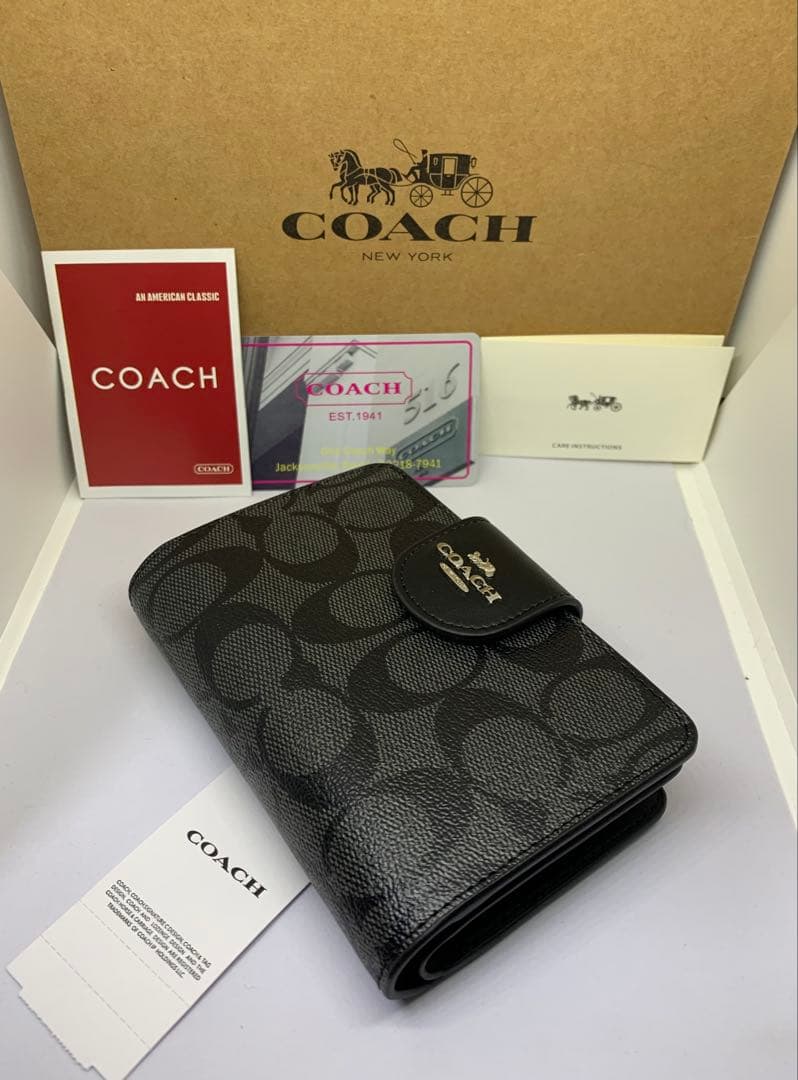 COACH　コーチ　C0082　二つ折り財布　グラファイト×ブラック