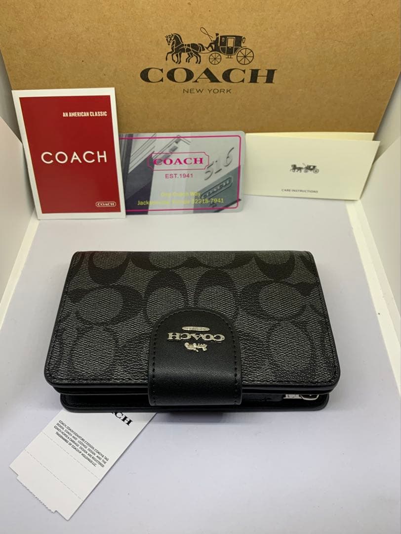 COACH　コーチ　C0082　二つ折り財布　グラファイト×ブラック